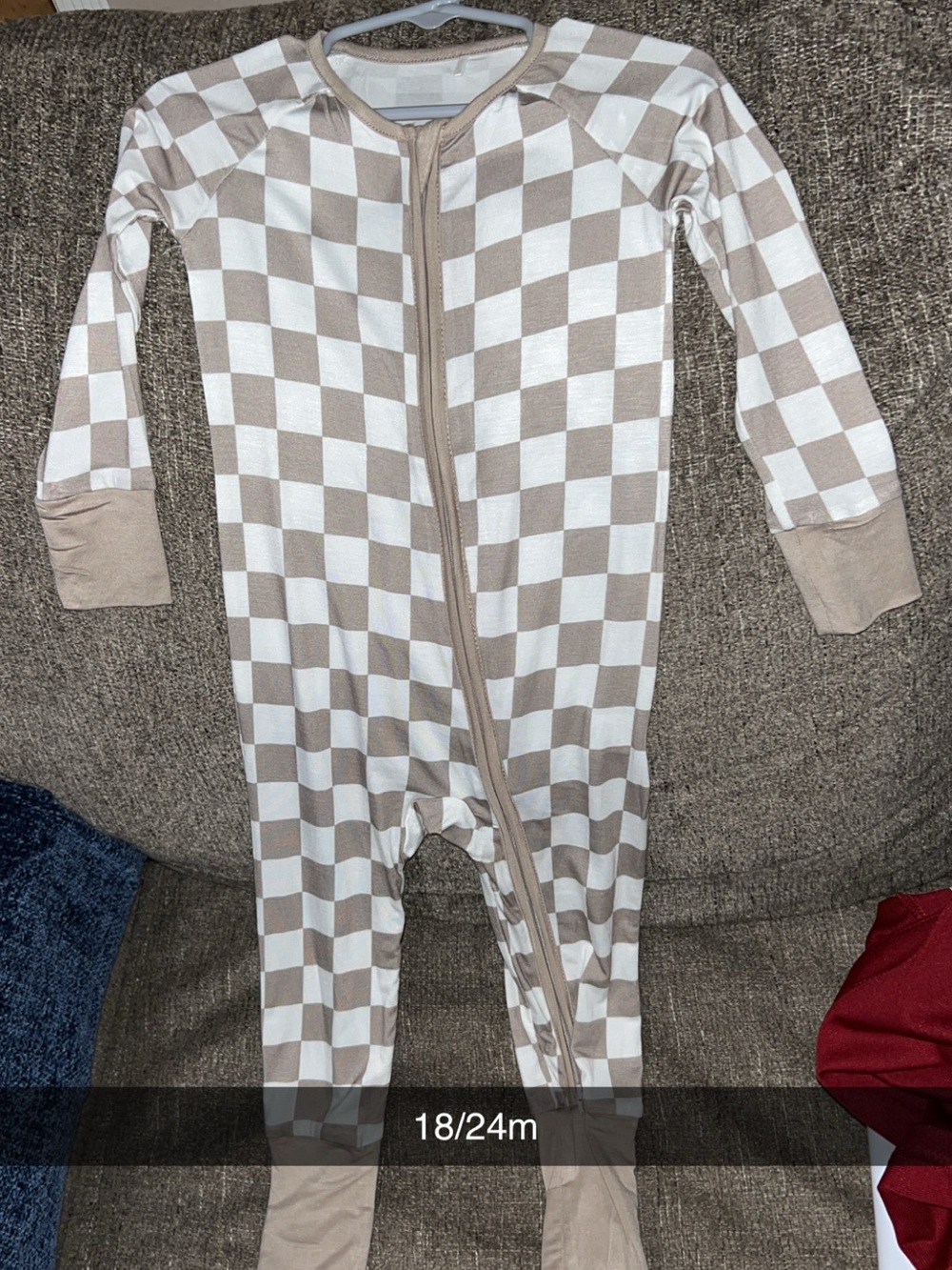 Kids Checkerboard Bamboo Zip Zippy -Beige & White